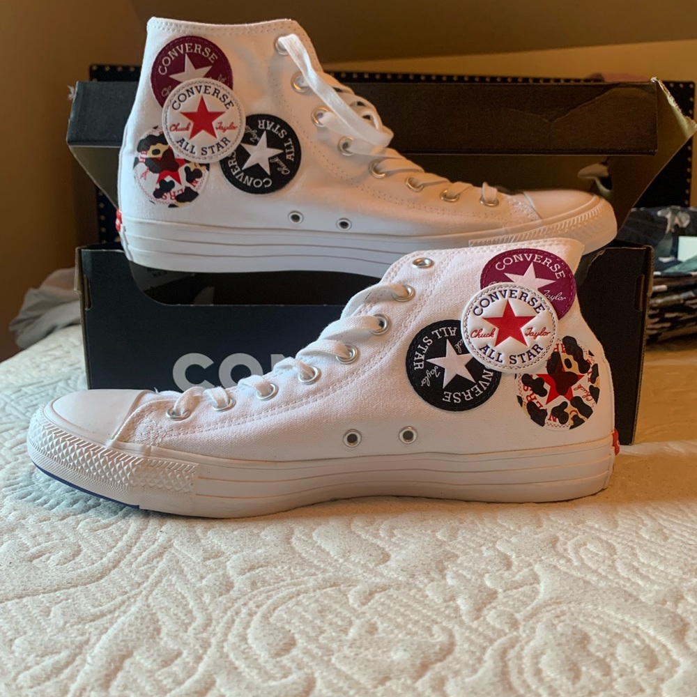 Converse White High-Tops with Colorful Accents